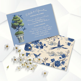 Chinoiserie Birds Topiary Wedding Details Einladung
