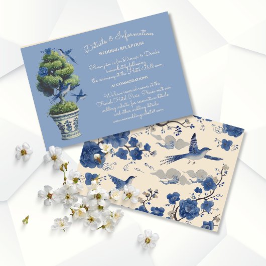 Chinoiserie Birds Topiary Wedding Details Einladung