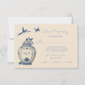 Chinoiserie Birds Topiary Wedding RSVP Reaktion Einladung (Vorderseite)