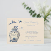 Chinoiserie Birds Topiary Wedding RSVP Reaktion Einladung (Stehend Vorderseite)