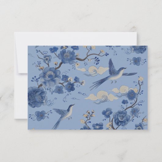 Chinoiserie Birds Topiary Wedding RSVP Reaktion Einladung (Rückseite)