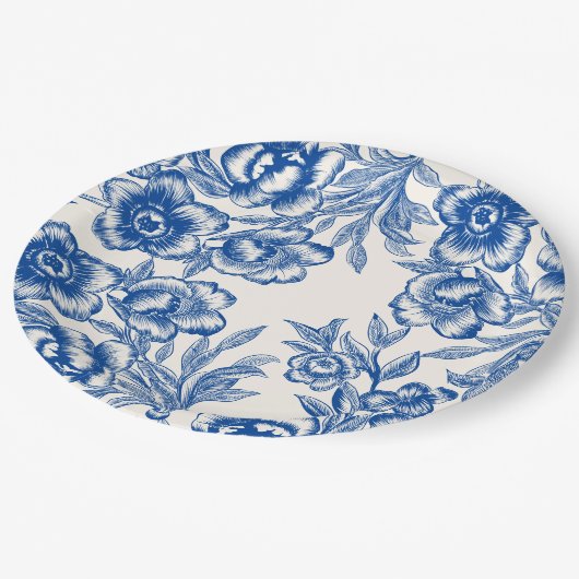 Chinoiserie Blau Blütenblume Thai Amore Brautparty Pappteller (Schrägansicht)