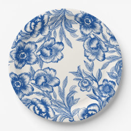 Chinoiserie Blau Blütenblume Thai Amore Brautparty Pappteller