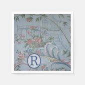 Chinoiserie Blau China Blumengarten Monogramm Rosa Serviette (Vorderseite)