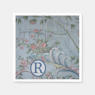 Chinoiserie Blau China Blumengarten Monogramm Rosa Serviette