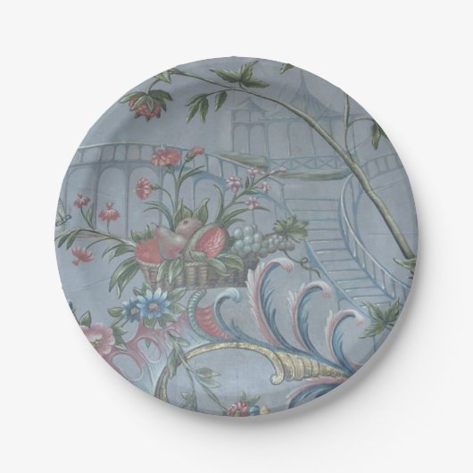 Chinoiserie Blau China Blumengarten Rosa Pappteller (Vorderseite)