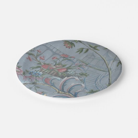 Chinoiserie Blau China Blumengarten Rosa Pappteller (Schrägansicht)