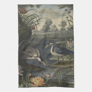 Chinoiserie Blau Kran Antik Botanisch Kulinarisch Geschirrtuch