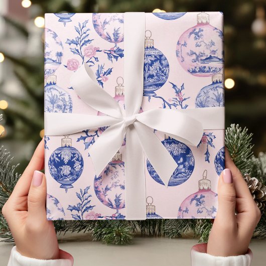 Chinoiserie Blau & Rosa Weihnachtsgeschenk Geschenkpapier