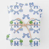 Chinoiserie Blau Topiary Monogram Wappen Geschenkpapier Set (Beispiel)