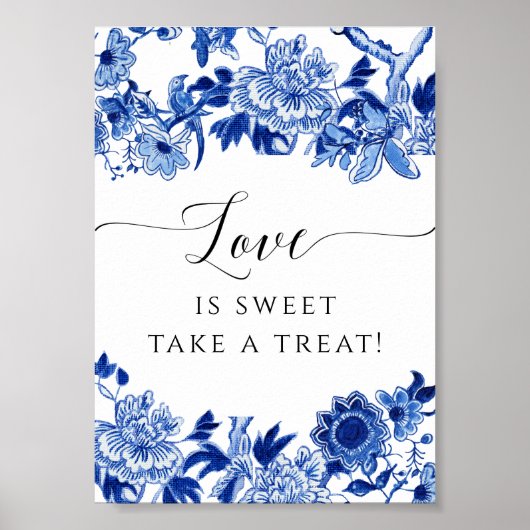 Chinoiserie Blau und Weiß Liebe ist süßes Dessert Poster (Vorne)