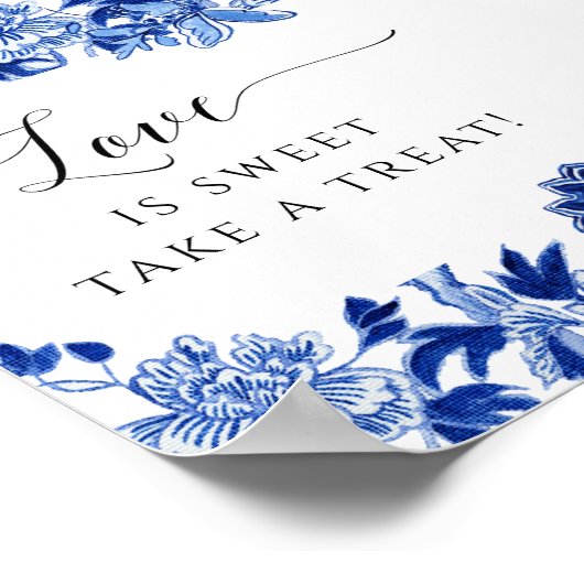 Chinoiserie Blau und Weiß Liebe ist süßes Dessert Poster (Ecke)
