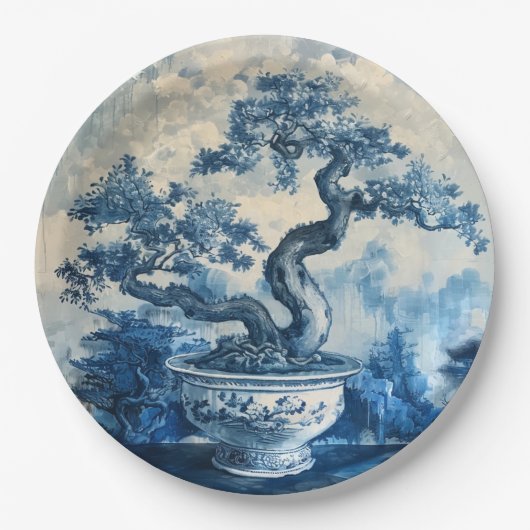 Chinoiserie Blau und Weiß Porzellan Design Pappteller (Vorderseite)