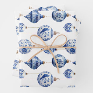 Chinoiserie Blau und Weiß Weihnachtsschmuck Geschenkpapier Set