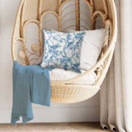 Chinoiserie Blau und Weiße Vögel Blüten in Foliage Kissen