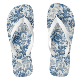 Chinoiserie Blau- und Weißspitzen Blume Badesandalen