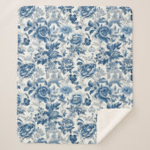 Chinoiserie Blau- und Weißspitzen Blume Sherpadecke (Vorderseite)