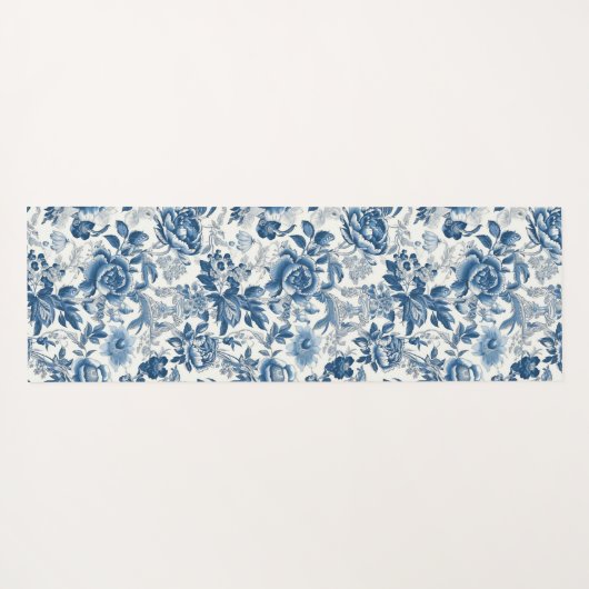 Chinoiserie Blau- und Weißspitzen Blume Yogamatte (Rückseite (Horizontal))