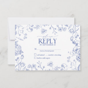 Chinoiserie Blau viktorianisches Blumenmuster ohne RSVP Karte