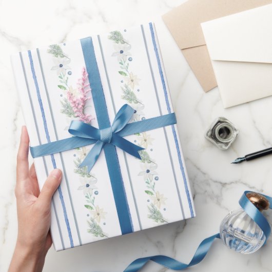 Chinoiserie Blau Weihnachten Blume Geschenkpapier (Schenken)