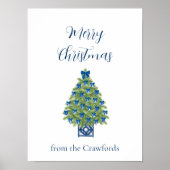 Chinoiserie Blau-Weiß-Christbaum Poster (Vorne)