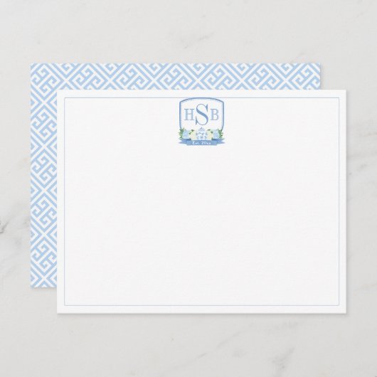 Chinoiserie Blau-Weiß-Monogramm Dankeskarte (Vorne/Hinten)