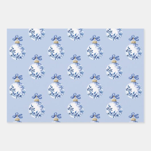 Chinoiserie Blau & Weiß Weihnachtsschmuck Geschenkpapier Set (Vorderseite)