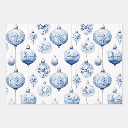 Chinoiserie Blau & Weiß Weihnachtsschmuck Geschenkpapier Set (Vorderseite)