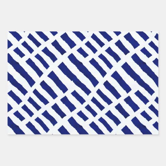 Chinoiserie Blau Weiße Blüten und Streifen Geschenkpapier Set (Vorderseite 3)