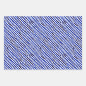 Chinoiserie Blau Weiße Blüten und Streifen Geschenkpapier Set (Vorderseite 2)