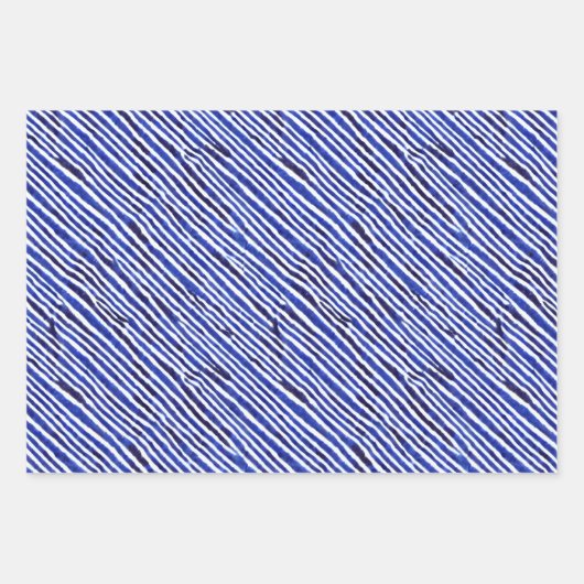 Chinoiserie Blau Weiße Blüten und Streifen Geschenkpapier Set (Vorderseite 2)