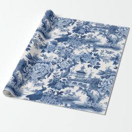 Chinoiserie Blau Weiße Blütenbilder Geschenkpapier