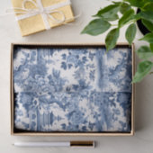 Chinoiserie Blau Weiße Blütenmalerei Decoupage Seidenpapier (Geschenk)
