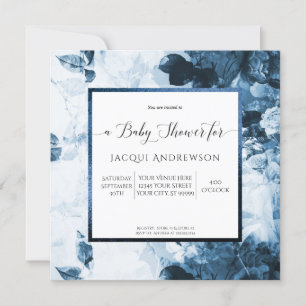 Chinoiserie Blau Weiße Florale Schrift Baby Shower Einladung