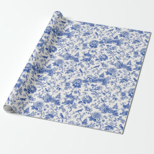 Chinoiserie Blau-Weiße Florale Vintage-Pagode Geschenkpapier