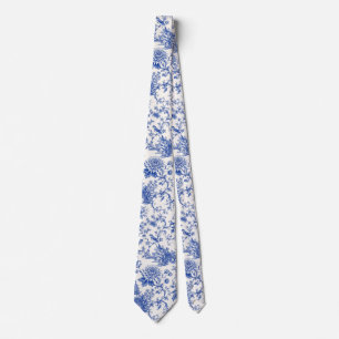 Chinoiserie Blau-Weiße Florale Vintage-Pagode Krawatte