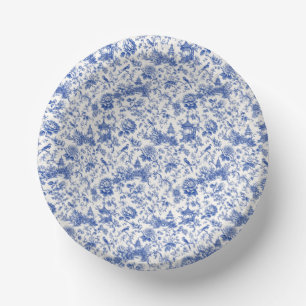 Chinoiserie Blau-Weiße Florale Vintage-Pagode Pappteller