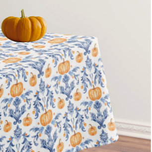 Chinoiserie Blau Weiße Herbst Orange Kürbisse Tischdecke
