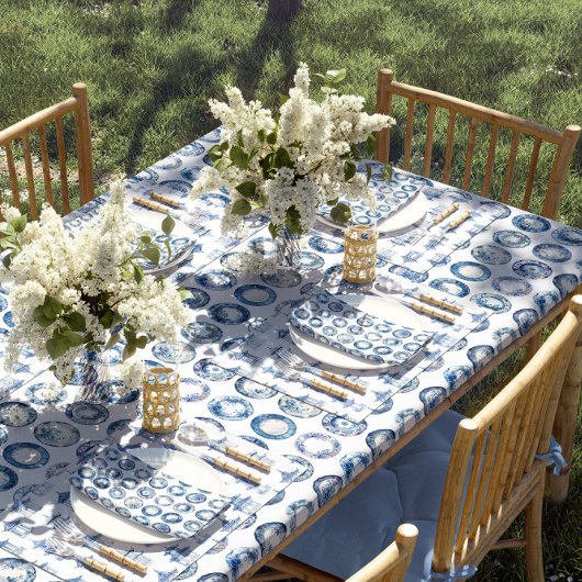 Chinoiserie Blau-Weiße Teller Tischdecke