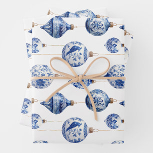 Chinoiserie Blau-Weiße Weihnachtsdekorationen Geschenkpapier Set