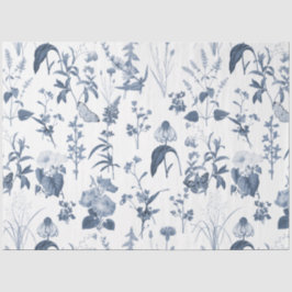 Chinoiserie Blau Weiße Wildblume Blumendekoupage Seidenpapier