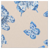 Chinoiserie Blau Weißer Schmetterling Blush Hinter Stoff (Nahaufnahme)