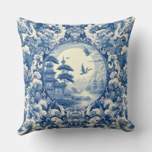 Chinoiserie Blau Weißes Asien Pagoda Kissen