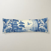 Chinoiserie Blau Weißes Asien Pagoda Seitenschläferkissen (Rückseite)