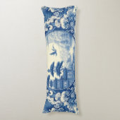 Chinoiserie Blau Weißes Asien Pagoda Seitenschläferkissen (Vorderseite Vertikal)