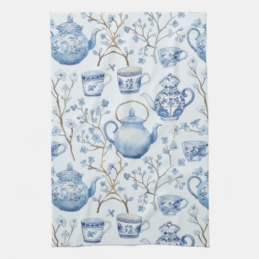Chinoiserie Blaue Blumen Hochzeitsdusche Geschirrtuch (Vertikal)
