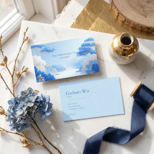Chinoiserie Blaue Blumenelemente und Goldener Kief Visitenkarte