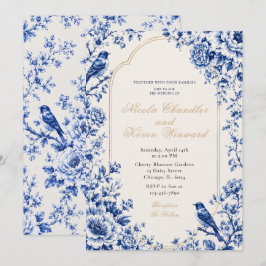 Chinoiserie Blaue Hochzeit mit Blumenmuster Einladung
