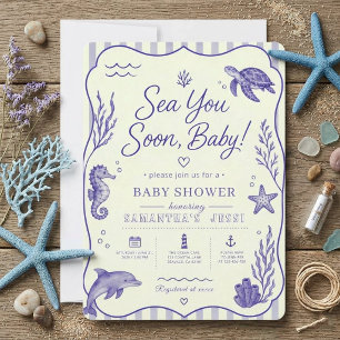 Chinoiserie Blaue Meer Sie bald Baby-Party  Einladung