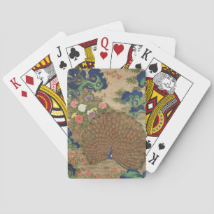 Chinoiserie Blaue Pfau mit exotischem Blumengarten Spielkarten